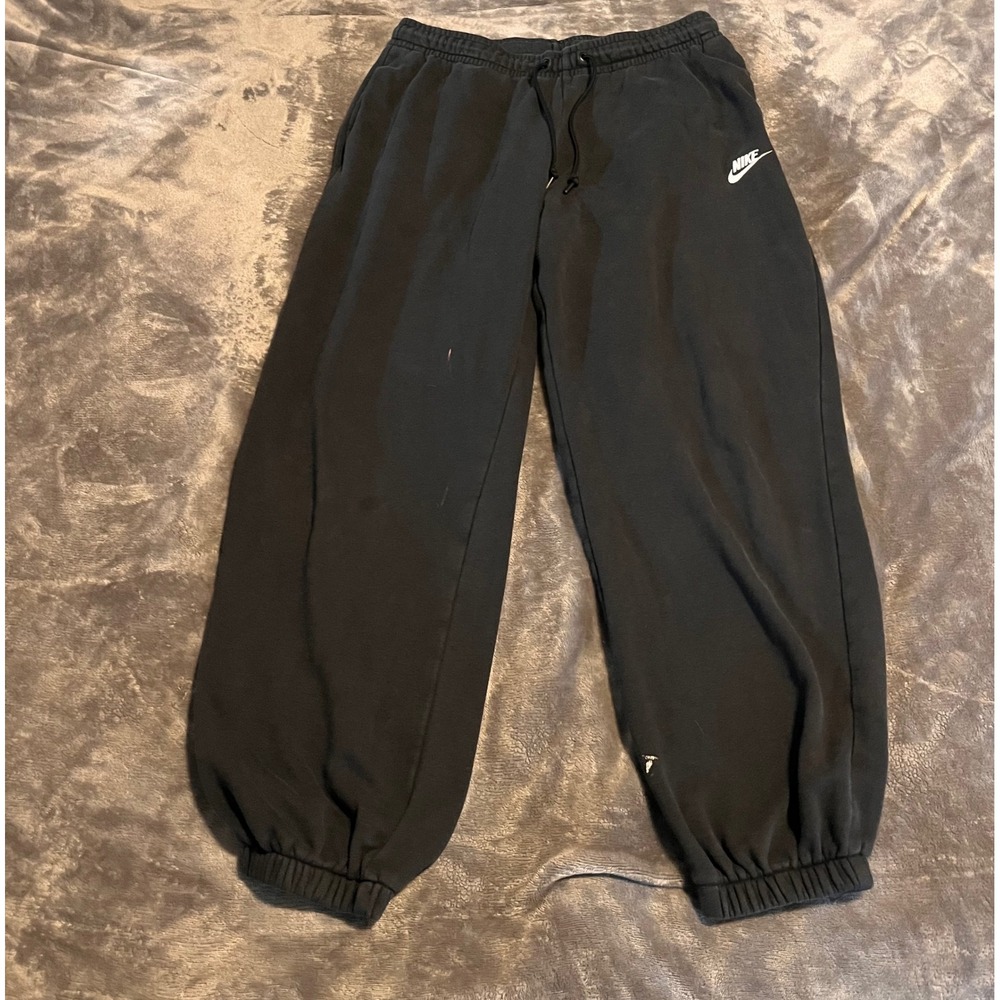 Nike Sportswear Women Black Fleece Joggers Sweatpants Medium Logo Drawstring